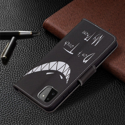 For Samsung Galaxy A22 5G Colored Drawing Pattern Horizontal Flip Leather Case with Holder & Card Slots & Wallet(Smirk) by buy2fix