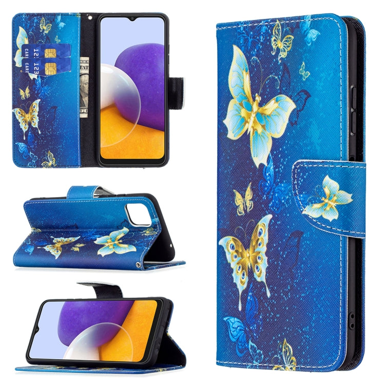 For Samsung Galaxy A22 5G Colored Drawing Horizontal Flip Leather Case with Holder & Card Slots & Wallet(Gold Butterflies) by buy2fix