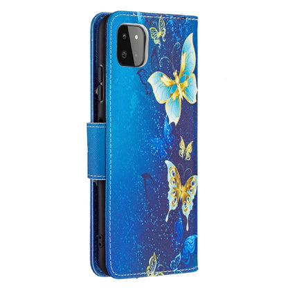 For Samsung Galaxy A22 5G Colored Drawing Horizontal Flip Leather Case with Holder & Card Slots & Wallet(Gold Butterflies) by buy2fix