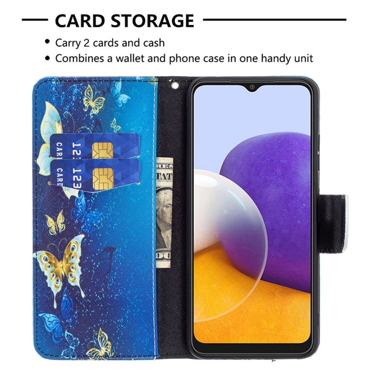 For Samsung Galaxy A22 5G Colored Drawing Horizontal Flip Leather Case with Holder & Card Slots & Wallet(Gold Butterflies) by buy2fix