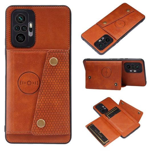 For Xiaomi Redmi Note 10 Pro Max Double Buckle PU + TPU Shockproof Magnetic Protective Case with Card Slot & Holder(Light Brown) - Xiaomi Cases by buy2fix | Online Shopping UK | buy2fix