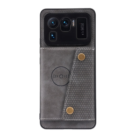 For Xiaomi Mi 11 Ultra Double Buckle PU + TPU Shockproof Magnetic Protective Case with Card Slot & Holder(Grey) - Xiaomi Cases by buy2fix | Online Shopping UK | buy2fix