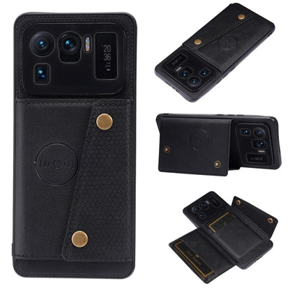For Xiaomi Mi 11 Ultra Double Buckle PU + TPU Shockproof Magnetic Protective Case with Card Slot & Holder(Black) by buy2fix