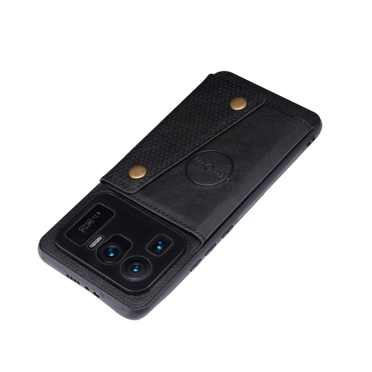 For Xiaomi Mi 11 Ultra Double Buckle PU + TPU Shockproof Magnetic Protective Case with Card Slot & Holder(Black) by buy2fix