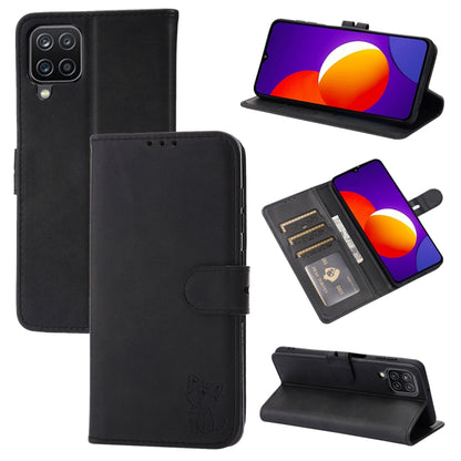 For Samsung Galaxy A22 4G Embossed Happy Cat Pattern Horizontal Flip Leather Case with Holder & Card Slots & Wallet(Black) by buy2fix