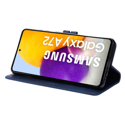 For Samsung Galaxy A52 5G / 4G Embossed Happy Cat Pattern Horizontal Flip Leather Case with Holder & Card Slots & Wallet(Blue) by buy2fix