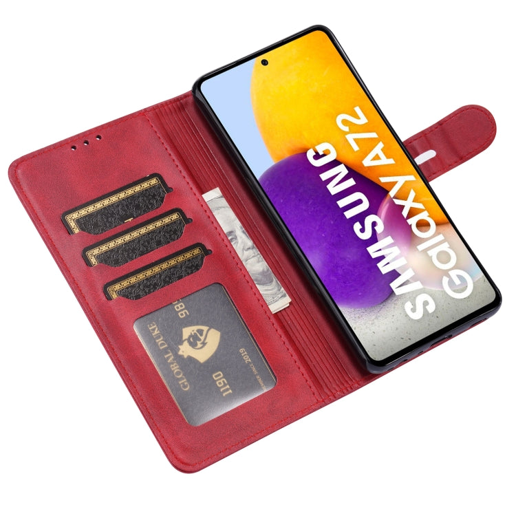 For Samsung Galaxy A52 5G / 4G Embossed Happy Cat Pattern Horizontal Flip Leather Case with Holder & Card Slots & Wallet(Red) by buy2fix