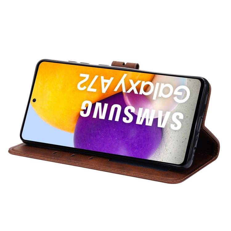 For Samsung Galaxy A52 5G / 4G Embossed Happy Cat Pattern Horizontal Flip Leather Case with Holder & Card Slots & Wallet(Brown) by buy2fix