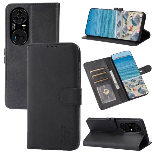 For Huawei P50 Pro Embossed Happy Cat Pattern Horizontal Flip Leather Case with Holder & Card Slots & Wallet(Black) - Huawei Cases by buy2fix | Online Shopping UK | buy2fix