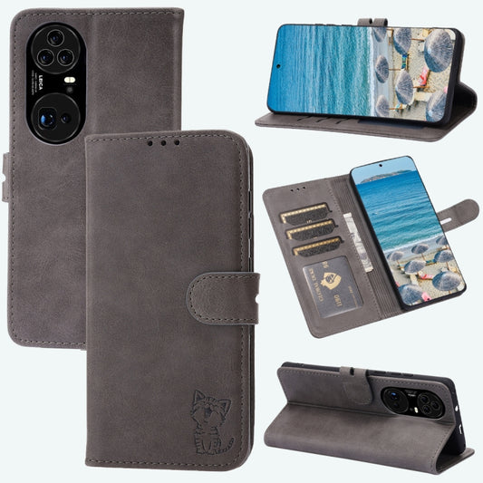For Huawei P50 Pro Embossed Happy Cat Pattern Horizontal Flip Leather Case with Holder & Card Slots & Wallet(Grey) - Huawei Cases by buy2fix | Online Shopping UK | buy2fix
