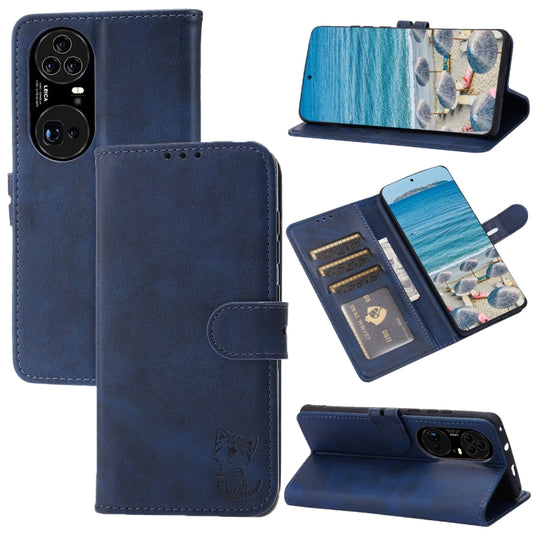 For Huawei P50 Pro Embossed Happy Cat Pattern Horizontal Flip Leather Case with Holder & Card Slots & Wallet(Blue) - Huawei Cases by buy2fix | Online Shopping UK | buy2fix