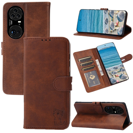 For Huawei P50 Pro Embossed Happy Cat Pattern Horizontal Flip Leather Case with Holder & Card Slots & Wallet(Brown) - Huawei Cases by buy2fix | Online Shopping UK | buy2fix
