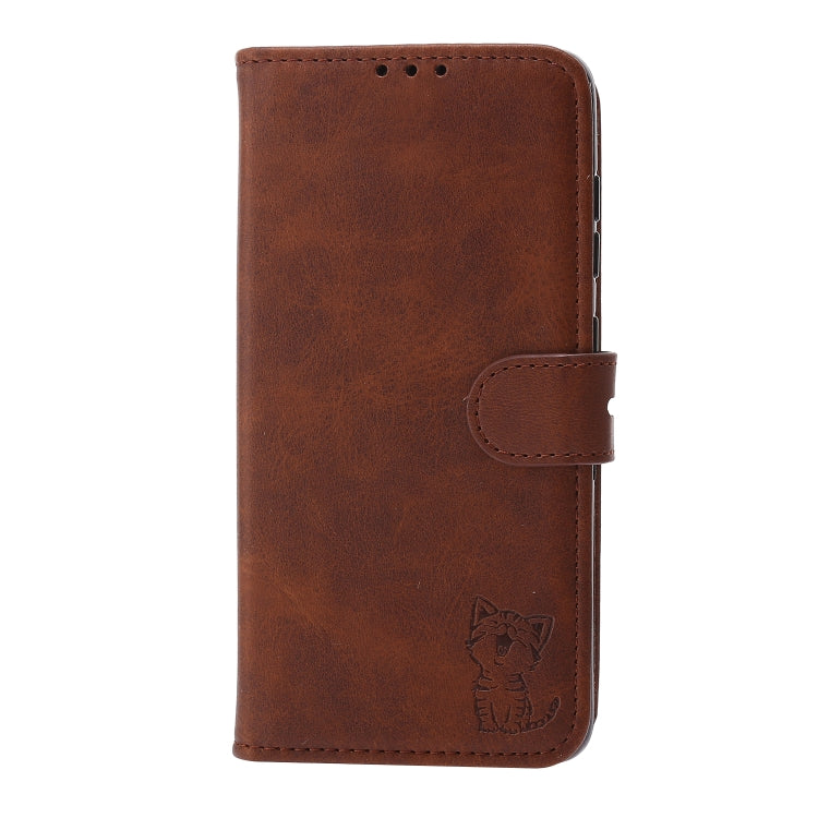 For Huawei P50 Pro Embossed Happy Cat Pattern Horizontal Flip Leather Case with Holder & Card Slots & Wallet(Brown) - Huawei Cases by buy2fix | Online Shopping UK | buy2fix