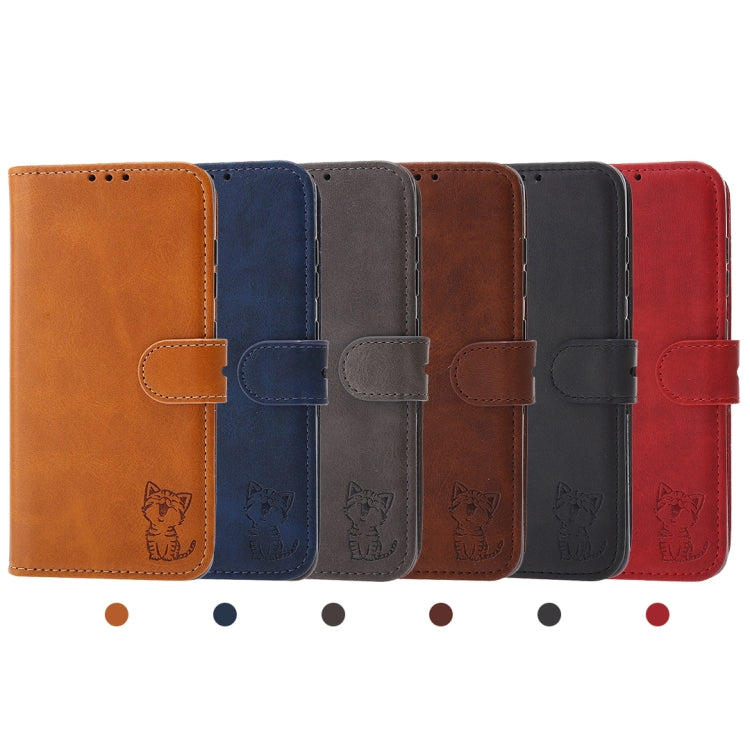 For Huawei P50 Pro Embossed Happy Cat Pattern Horizontal Flip Leather Case with Holder & Card Slots & Wallet(Brown) - Huawei Cases by buy2fix | Online Shopping UK | buy2fix