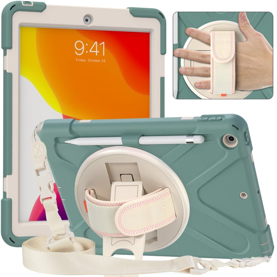 For iPad 10.2 2021 / 2020 / 2019 Pure Color Silicone + PC Protective Case with Holder & Shoulder Strap(Emerald Green)
