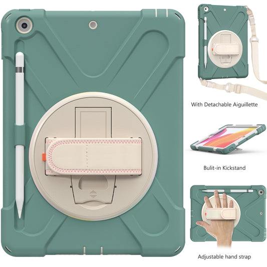 For iPad 10.2 2021 / 2020 / 2019 Pure Color Silicone + PC Protective Case with Holder & Shoulder Strap(Emerald Green) by buy2fix