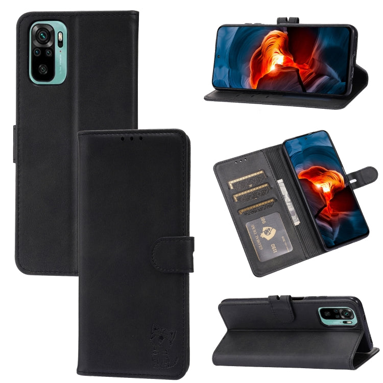 For Xiaomi Redmi Note 10 4G Embossed Happy Cat Pattern Horizontal Flip Leather Case with Holder & Card Slots & Wallet(Black) - Xiaomi Cases by buy2fix | Online Shopping UK | buy2fix