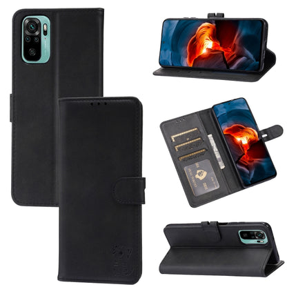 For Xiaomi Redmi Note 10 4G Embossed Happy Cat Pattern Horizontal Flip Leather Case with Holder & Card Slots & Wallet(Black) - Xiaomi Cases by buy2fix | Online Shopping UK | buy2fix