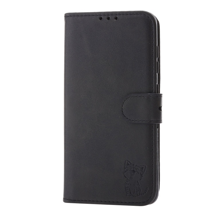 For Xiaomi Redmi Note 10 4G Embossed Happy Cat Pattern Horizontal Flip Leather Case with Holder & Card Slots & Wallet(Black) - Xiaomi Cases by buy2fix | Online Shopping UK | buy2fix