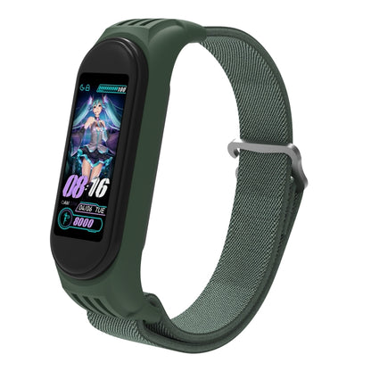 For Xiaomi Mi Band 6 / 5 / 4 / 3 9-shaped Buckle Twill Watch Band(Dark Green) - Watch Bands by buy2fix | Online Shopping UK | buy2fix