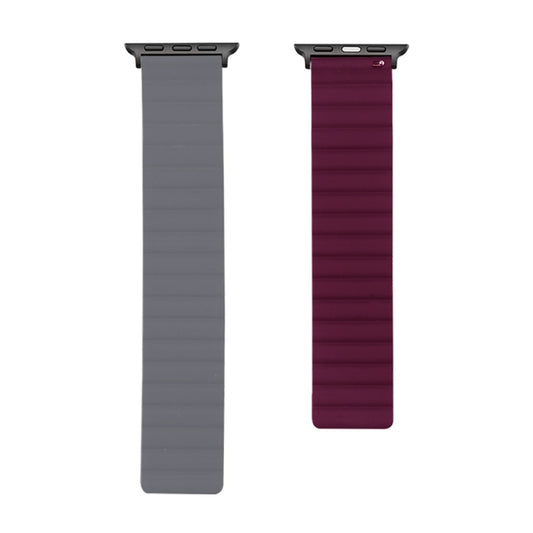 Silicone Magnetic Watch Band For Apple Watch Series 7 41mm / 6 & SE & 5 & 4 40mm / 3 & 2 & 1 38mm(Grey+Wine Red) by buy2fix