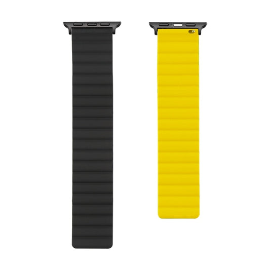 Silicone Magnetic Watch Band For Apple Watch Ultra 49mm&Watch Ultra 2 49mm / Series 9&8&7 45mm / SE 3&SE 2&6&SE&5&4 44mm / 3&2&1 42mm(Black+Yellow) by buy2fix