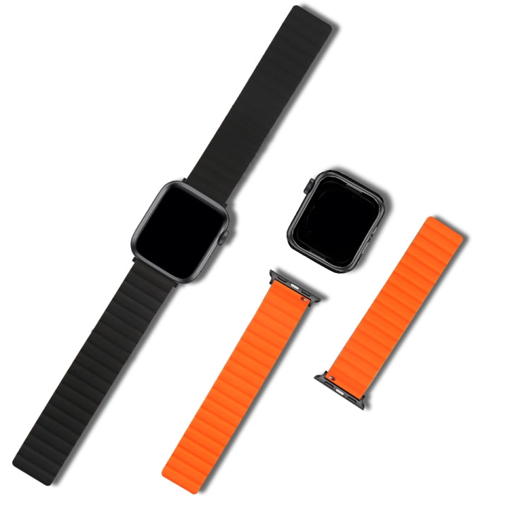 Silicone Magnetic Watch Band For Apple Watch Ultra 49mm&Watch Ultra 2 49mm / Series 9&8&7 45mm / SE 3&SE 2&6&SE&5&4 44mm / 3&2&1 42mm(Black+Orange) by buy2fix