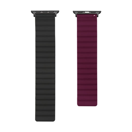Silicone Magnetic Watch Band For Apple Watch Series 7 45mm / 6 & SE & 5 & 4 44mm / 3 & 2 & 1 42mm(Black+Wine Red) by buy2fix