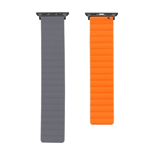 Silicone Magnetic Watch Band For Apple Watch Series 7 45mm / 6 & SE & 5 & 4 44mm / 3 & 2 & 1 42mm(Grey+Orange) by buy2fix