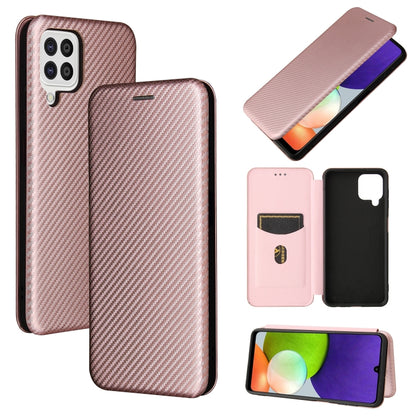 For Samsung Galaxy A22 4G Carbon Fiber Texture Horizontal Flip TPU + PC + PU Leather Case with Card Slot(Pink) by buy2fix