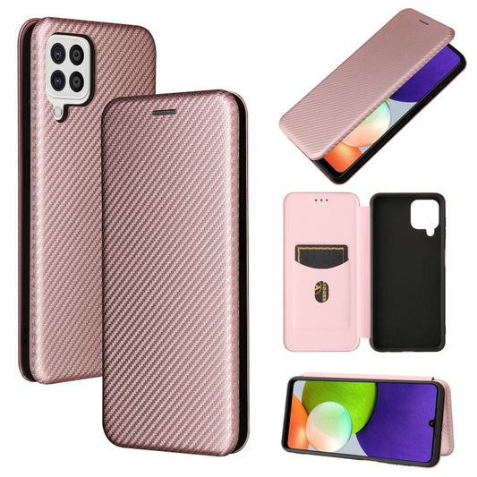 For Samsung Galaxy A22 4G Carbon Fiber Texture Horizontal Flip TPU + PC + PU Leather Case with Card Slot(Pink) by buy2fix