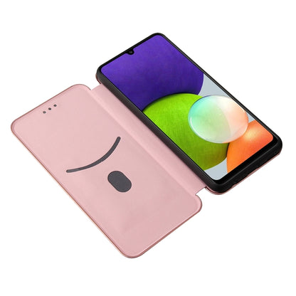 For Samsung Galaxy A22 4G Carbon Fiber Texture Horizontal Flip TPU + PC + PU Leather Case with Card Slot(Pink) by buy2fix