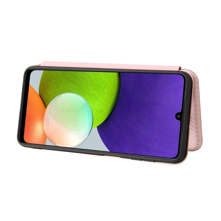 For Samsung Galaxy A22 4G Carbon Fiber Texture Horizontal Flip TPU + PC + PU Leather Case with Card Slot(Pink) by buy2fix