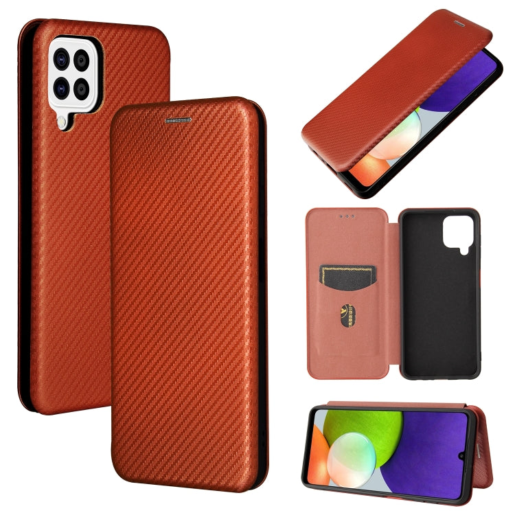 For Samsung Galaxy A22 4G Carbon Fiber Texture Horizontal Flip TPU + PC + PU Leather Case with Card Slot(Brown) by buy2fix