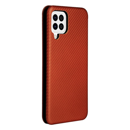 For Samsung Galaxy A22 4G Carbon Fiber Texture Horizontal Flip TPU + PC + PU Leather Case with Card Slot(Brown) by buy2fix