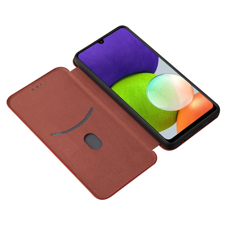 For Samsung Galaxy A22 4G Carbon Fiber Texture Horizontal Flip TPU + PC + PU Leather Case with Card Slot(Brown) by buy2fix