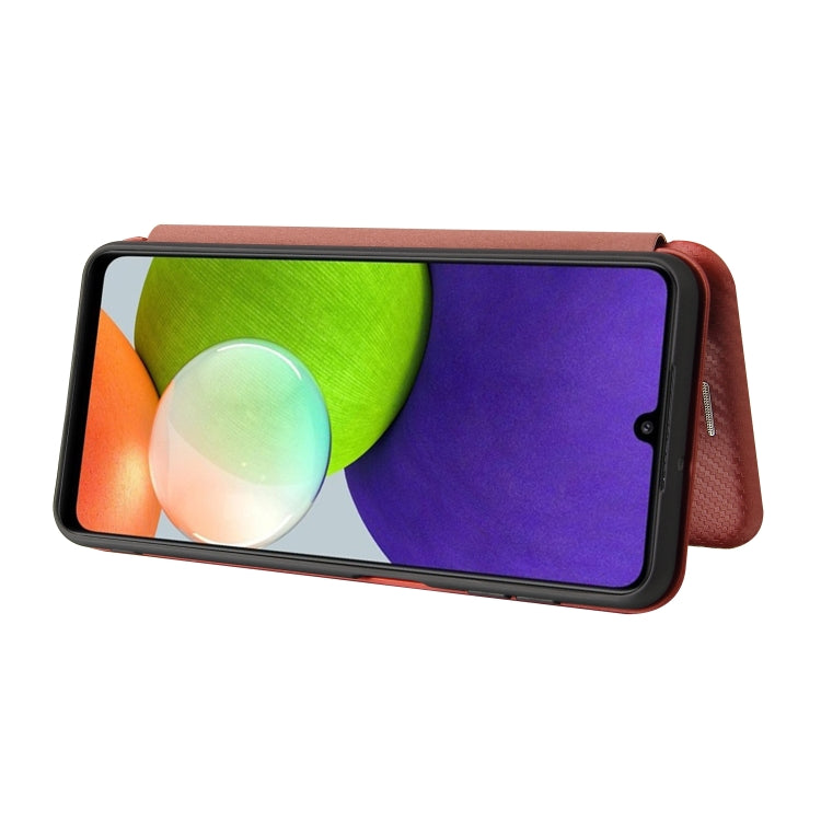 For Samsung Galaxy A22 4G Carbon Fiber Texture Horizontal Flip TPU + PC + PU Leather Case with Card Slot(Brown) by buy2fix