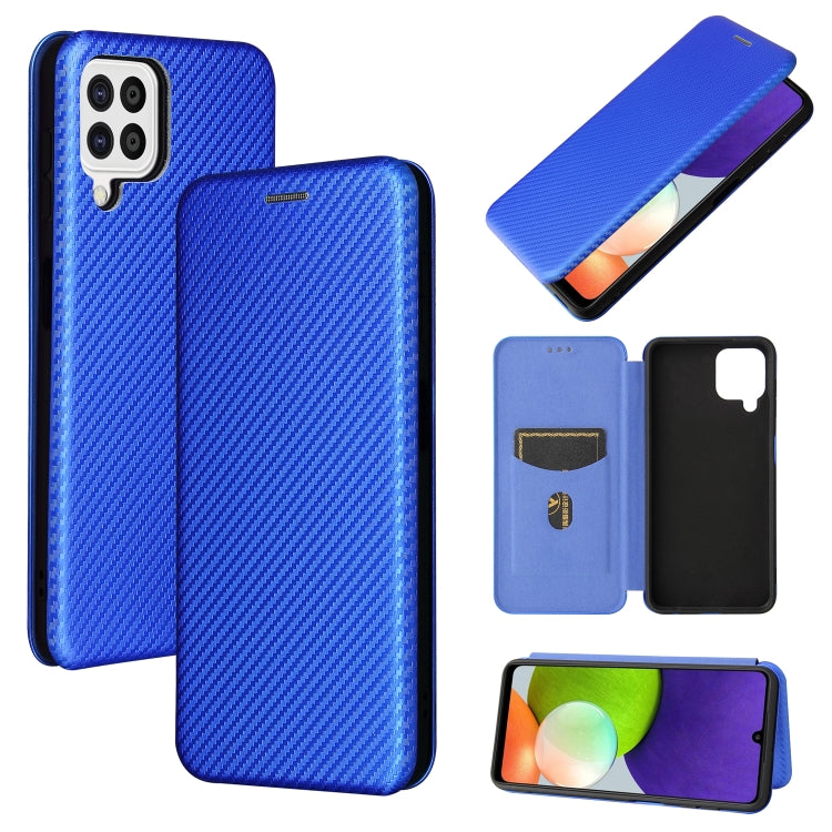For Samsung Galaxy A22 4G Carbon Fiber Texture Horizontal Flip TPU + PC + PU Leather Case with Card Slot(Blue) by buy2fix