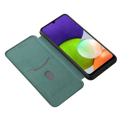 For Samsung Galaxy A22 4G Carbon Fiber Texture Horizontal Flip TPU + PC + PU Leather Case with Card Slot(Green) by buy2fix