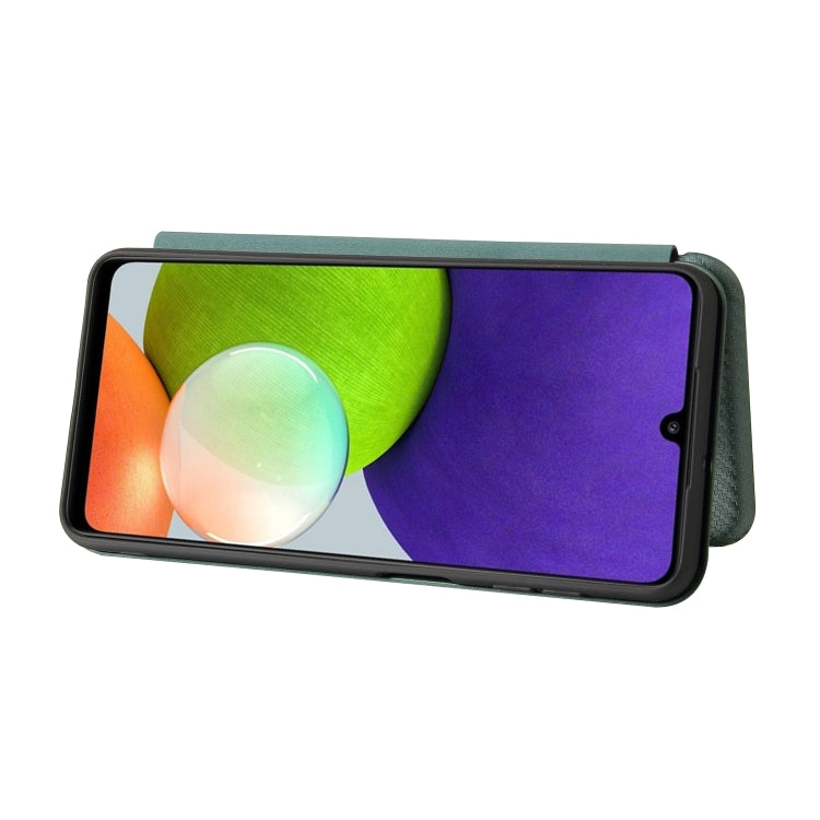 For Samsung Galaxy A22 4G Carbon Fiber Texture Horizontal Flip TPU + PC + PU Leather Case with Card Slot(Green) by buy2fix