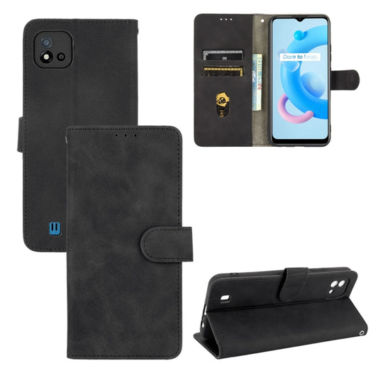 For OPPO Realme C11 (2021) / Realme C20 Solid Color Skin Feel Magnetic Buckle Horizontal Flip Calf Texture PU Leather Case with Holder & Card Slots & Wallet(Black) - Realme Cases by buy2fix | Online Shopping UK | buy2fix