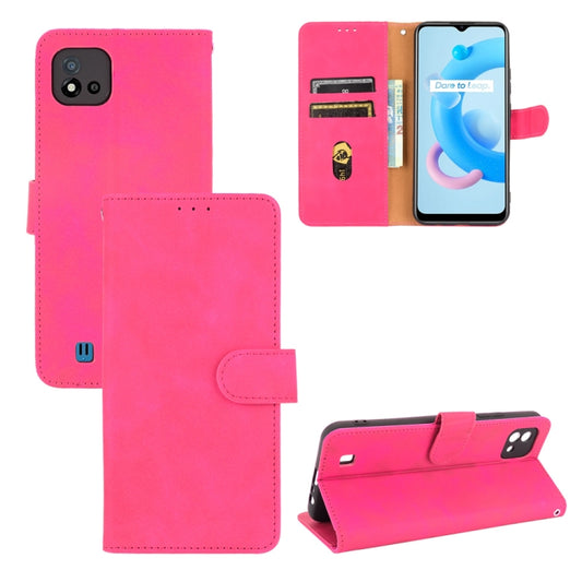 For OPPO Realme C11 (2021) / Realme C20 Solid Color Skin Feel Magnetic Buckle Horizontal Flip Calf Texture PU Leather Case with Holder & Card Slots & Wallet(Rose Red) - Realme Cases by buy2fix | Online Shopping UK | buy2fix