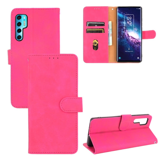 For TCL 20 Pro 5G Solid Color Skin Feel Magnetic Buckle Horizontal Flip Calf Texture PU Leather Case with Holder & Card Slots & Wallet(Rose Red)
