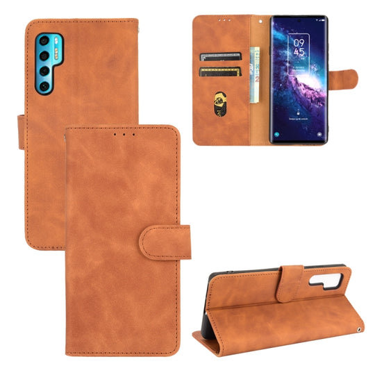 For TCL 20 Pro 5G Solid Color Skin Feel Magnetic Buckle Horizontal Flip Calf Texture PU Leather Case with Holder & Card Slots & Wallet(Brown)