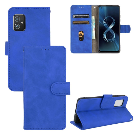 For Asus Zenfone 8 / ZS590KS (8 Mini) Solid Color Skin Feel Magnetic Buckle Horizontal Flip Calf Texture PU Leather Case with Holder & Card Slots & Wallet(Blue) - ASUS Cases by buy2fix | Online Shopping UK | buy2fix