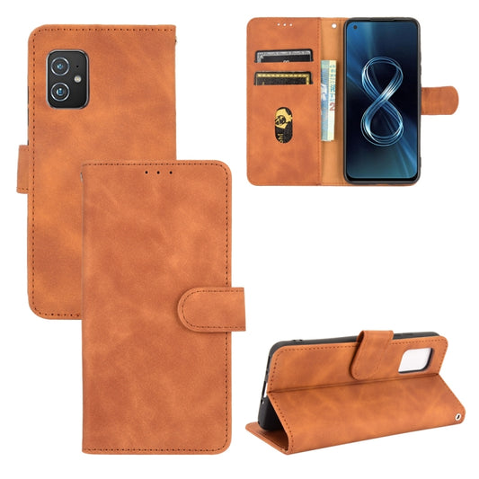 For Asus Zenfone 8 / ZS590KS (8 Mini) Solid Color Skin Feel Magnetic Buckle Horizontal Flip Calf Texture PU Leather Case with Holder & Card Slots & Wallet(Brown) - ASUS Cases by buy2fix | Online Shopping UK | buy2fix