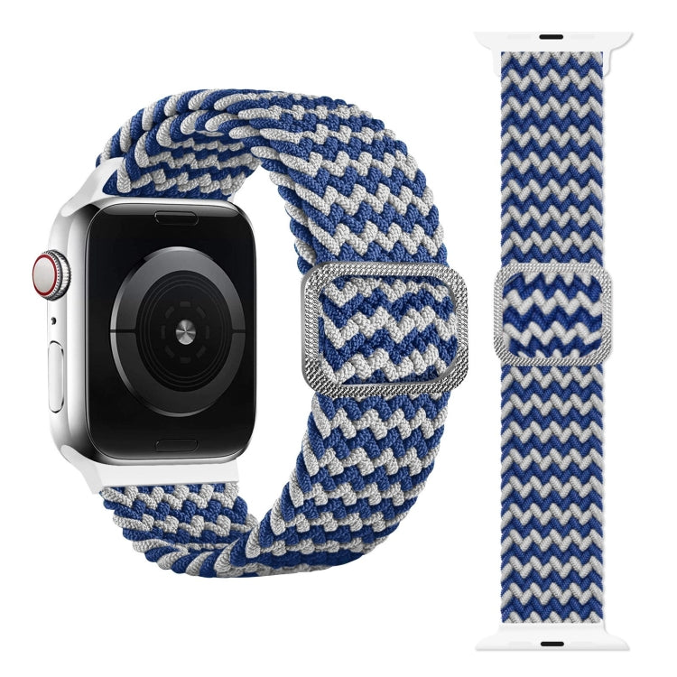 Buckle Braided Elastic Strap Watch Band For Apple Watch Series 7 45mm / 6 & SE & 5 & 4 44mm / 3 & 2 & 1 42mm(Wave Pattern Blue and White) by buy2fix