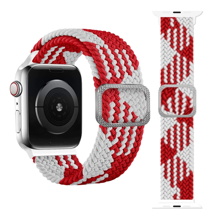 Buckle Braided Elastic Strap Watch Band For Apple Watch Series 7 45mm / 6 & SE & 5 & 4 44mm / 3 & 2 & 1 42mm(Red and White) by buy2fix