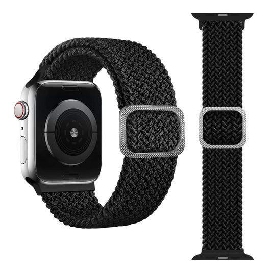 Buckle Braided Elastic Strap Watch Band For Apple Watch Ultra 49mm&Watch Ultra 2 49mm / Series 9&8&7 45mm / SE 3&SE 2&6&SE&5&4 44mm / 3&2&1 42mm(Black) by buy2fix