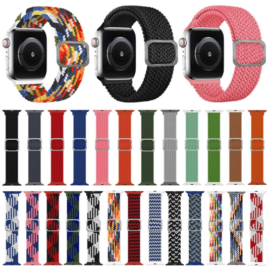 Buckle Braided Elastic Strap Watch Band For Apple Watch Series 7 45mm / 6 & SE & 5 & 4 44mm / 3 & 2 & 1 42mm(Red and White) by buy2fix